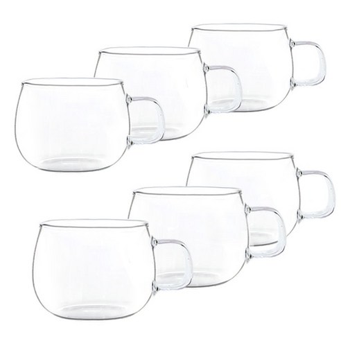 샤르망 홈카페 투명 내열유리컵, 러블리 커피잔 410ml, 6개