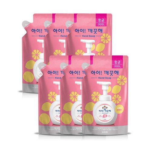 아이깨끗해리필 추천 상품아이깨끗해 핸드워시 레몬향 리필, 450ml, 6개 제품 사진
