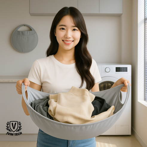 [6월 특가이벤트] J.VIM 빨래이동바구니 세탁기 건조기 빨래세탁물수거망, 베이지그레이, 1개
