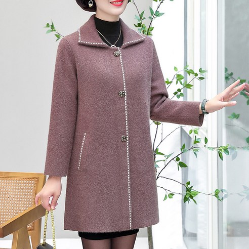 중년 모직 코트 40 세 50 세 중년 여성 봄과 가을 플러스 사이즈 플러스 크기의 뚱뚱한 엄마 캐시미어 코트