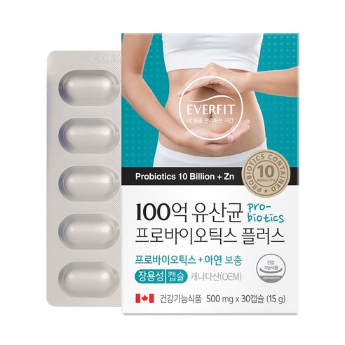 에버핏 장용성 100억 유산균 프로바이오틱스 30캡슐 9박스 신바이오틱스 아연, 9개, 30개