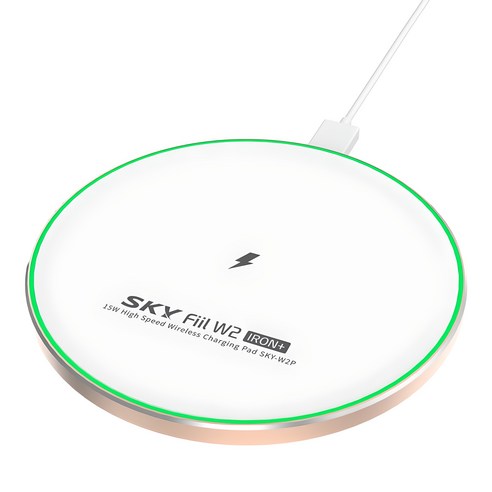 SKY 필 W2 아이언 플러스 고속 무선충전기 패드, 화이트 + 골드, 1개