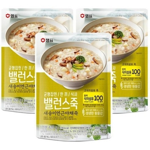 샘표 밸런스죽 새송이 연근 야채죽, 420g, 3개