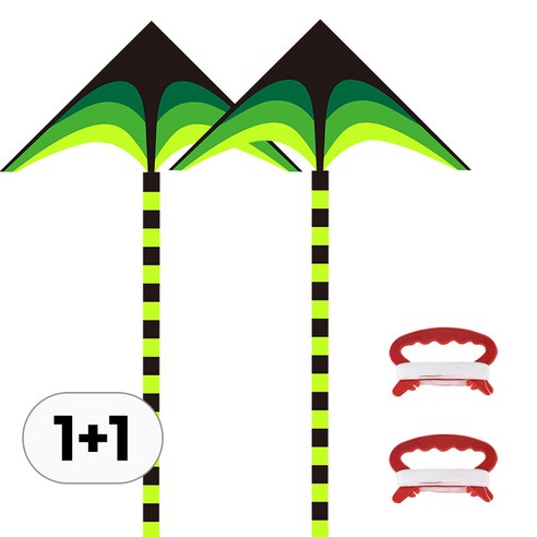 1+1 가오리연 연날리기 세트 얼레 연실 포함 연 날리기 연얼레 실 키트 가오리 방패연 어린이 유치원 초등 학생 전통 민속 야외 놀이 패키지, W99002V(2개입, 1세트