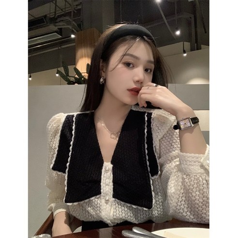 DFMEI 셔츠 여 긴팔 레이스 상의 새로운 봄 디자인 센스 작은 프렌치 시크 셔츠입니다.
