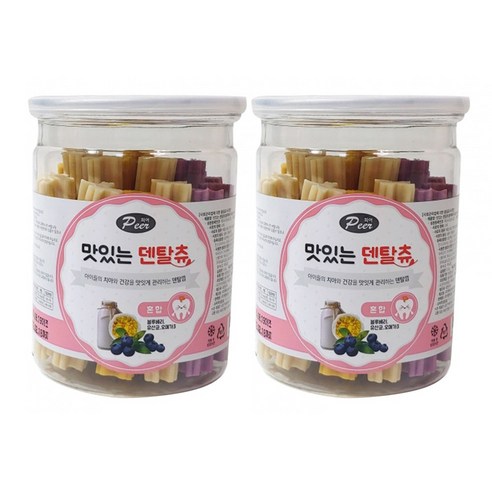 강아지 치석제거껌 덴탈껌 덴탈츄 애견 껌 간식, 2통, 250g, 혼합