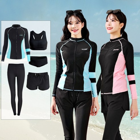 서프라이더 5종 풀세트 여성 블루라인 집업 래쉬가드 빅사이즈 SURFRIDER