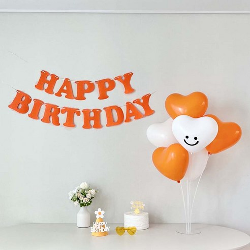 연지마켓 생일가랜드 하트 풍선 생일 파티 용품 세트, 1세트, 오렌지 스마일 스티커