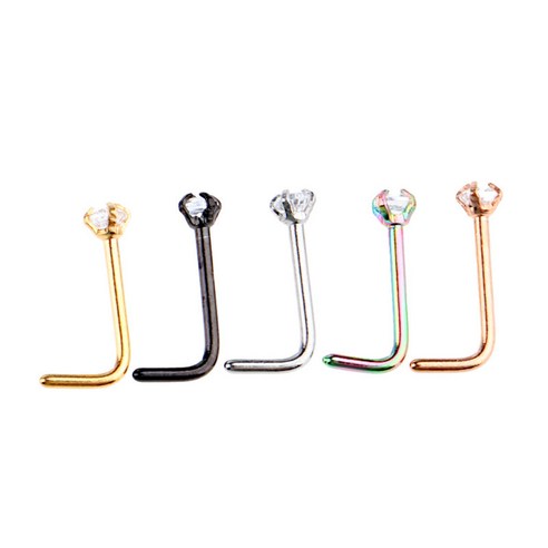 5 조각 컬러 도금 스테인레스 스틸 20g 코 labret 귀 스터드 L 자형 피어싱 쥬얼리 남성 여성 cz 장식품