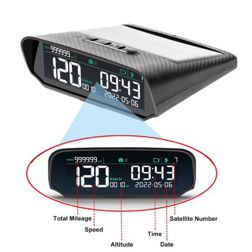 태양광 자동차 헤드업 디스플레이 HUD GPS 무선 디지털 디스플레이 속도계 시간 및 날짜 자동 밝기 조정 자동차 시계, TOD476, 2.X100, 02 TOD476