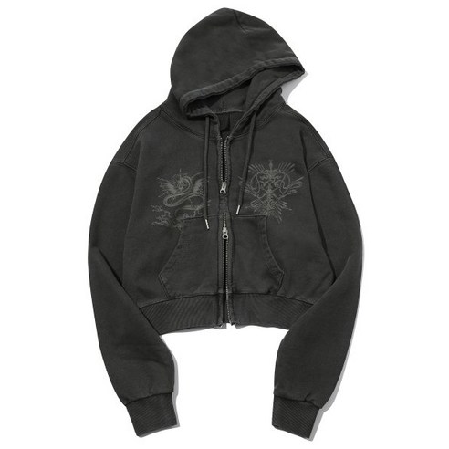 이퓨원트 IFYOUWANT 2-WAY PENTA CROP pigment HOOD ZIPUP smoke black