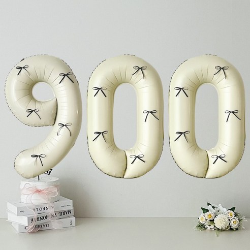 연지마켓 크림 대형 숫자 풍선 리본 기념일 생일, 1개, 크림 900 + 블랙리본