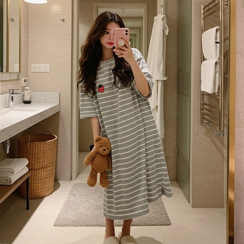 밤에도 스타일 포기 못하는 당신을 위한 선택, 시즈올 스트라이프 홈웨어 원피스 솔직 후기 임산부잠옷원피스
