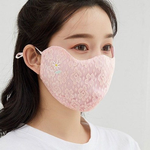 톡톡창고 자외선 차단 레이스 마스크 기미 볼 패션 면 천 망사 무늬, 핑크, 1개, 1개입