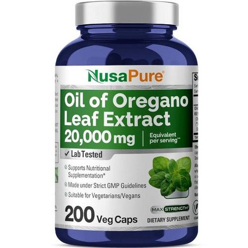 허브/기타식물추출물 NusaPure Oregano 오일 Extract 20000mg | 200 Veggie Capsules | Naturally Occurring Carvacrol