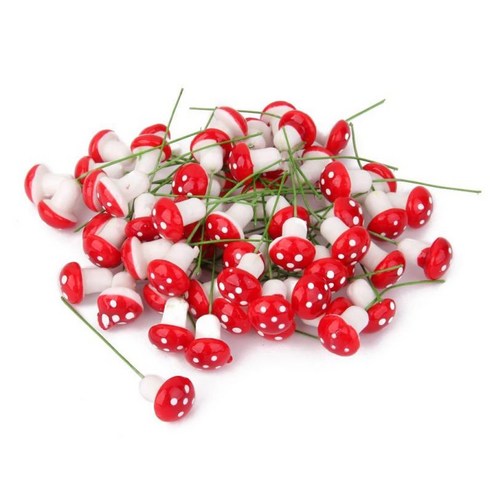 100pcs 미니어처 버섯 분재 DIY 공예 테라리움, 레드, 설명 설명