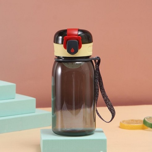 야외 점프 뚜껑 플라스틱 주전자 여름 학생 운동 물컵 심플하다 밧줄 자물쇠 컵, 검정색, 400ml