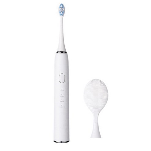 AFBEST MOTU 2-In-1 방수 음파 전동 칫솔 성인용 페이셜 클렌저 치아 미백제 화이트, 하얀