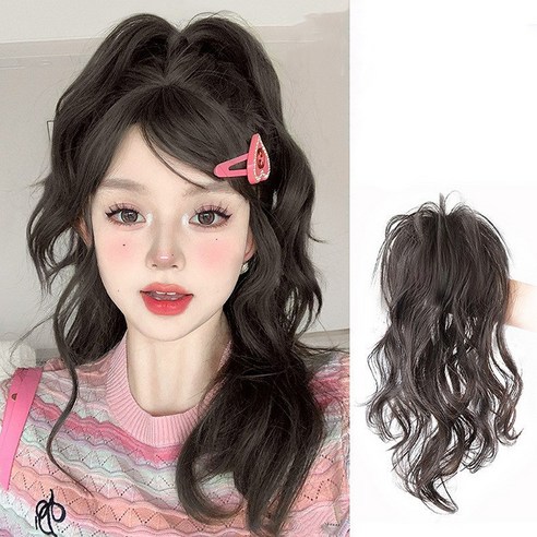 톡톡창고 포니테일 풍성 집게가발 붙임머리 업스타일 묶음머리 가발 웨이브 가발집게, 다크브라운, 1개