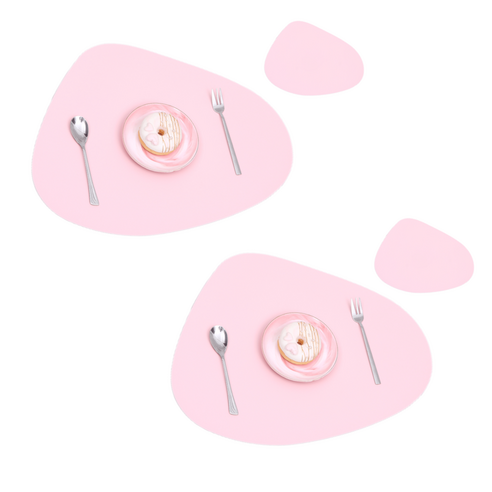러키라이프 방수 식탁 테이블 매트 2P + 티코스터 2P 세트, 핑크