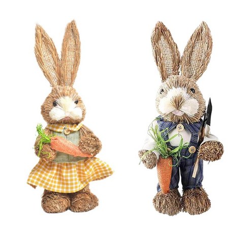 1 세트 밀짚 토끼 장식 농부 토끼 서있는 옷 가정 휴일 실내/야외 데스크탑 선물을위한 동물 실물, 밀짚 천, 2 조각