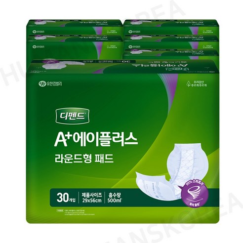 유한킴벌리 에이플러스 라운드형 패드 30매x6팩 속기저귀, 30매입, 6개, FREE(onesize)