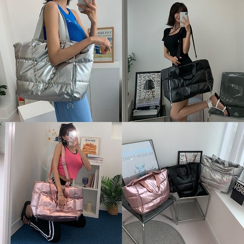 [유유존] 메탈패딩빅숄더백 유광 데일리 보부상 크로스백 가방 여성