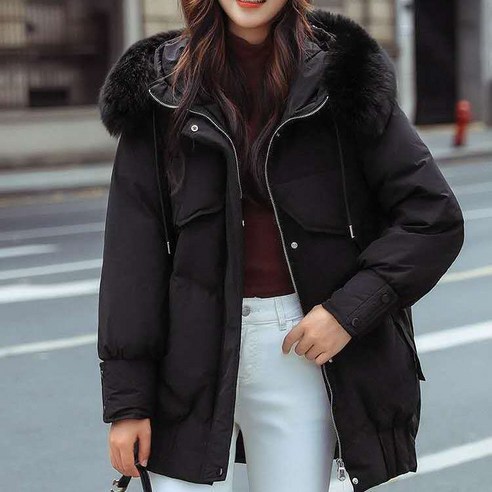 작은 자켓 여성 중간 길이 새로운 한국어 스타일 패션 느슨한 두꺼운 리얼 모피 칼라 안티 시즌 정리 조수