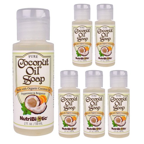 뉴트리바이오틱 퓨어 코코넛 오일 솝 페퍼민트 & 베르가모트 향, 59ml, 6개