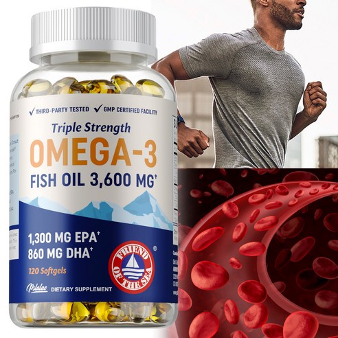 트리플 스트렝스 오메가 3 어유 3600mg | 오메가-3 지방산 2100mg 이상 | EPA 1300mg + DHA 860mg | 프리미엄 자연산 & 트림 없는 어유
