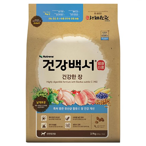 건강백서 강아지 기능성 사료, 장건강/유산균, 3.9kg, 1개