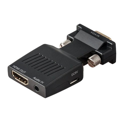 3.5 오디오 출력이 있는 VGA 남성 변환기 어댑터에 1080P HDMI 여성, {"사이즈":"74x34x10mm"}, {"색상":"블랙"}, {"수건소재":"플라스틱"}