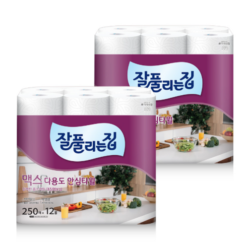 잘풀리는집 맥스 다용도 키친타올 250매, 12개입, 2개