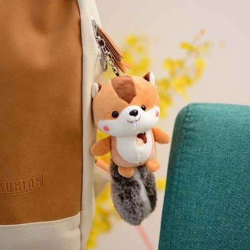 [무지개샵] 귀여운 긴꼬리 라쿤인형 가방걸이, 카키, 1개