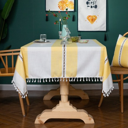 KORELAN 횡강포예 가정용 식탁보장방형 탁자 깔개 가정용 식탁보 가공, 아소 트리플 스트라이프, 노란색, 수술 식탁보