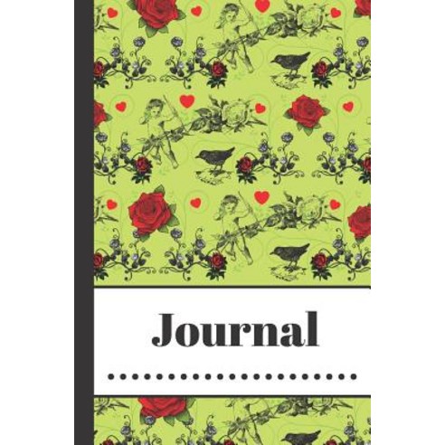 Journal: Beautiful Green Style Of Roses Hearts Birds And Cherubs Writing Gift - Lined JOURNAL 13... Paperback