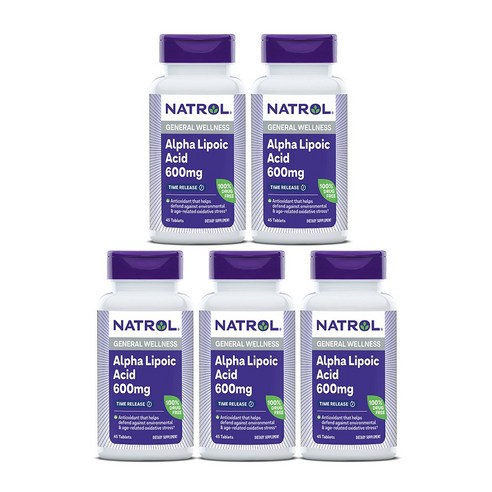 Natrol 미국직배송 나트롤 알파리포산 600mg 칼슘 100mg 45 타블렛 정품, 5개