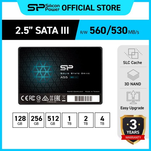 실리콘파워 Silicon Power Ace A55 3D NAND 2.5 SSD SATA 3, 256GB