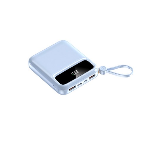 고속충전 보조배터리 10000mAh 4개 충전선 내장 캠핑용 차박용 여행용 미니, 블루