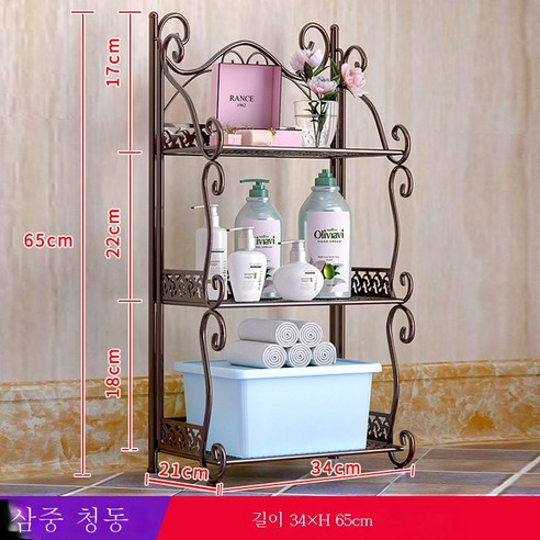 ZZJJC 욕실 화장실 선반 바닥 주방 침실 층간 화장실 삼각수납대 펀치프리, 3단:높이65CM-커피다갈색