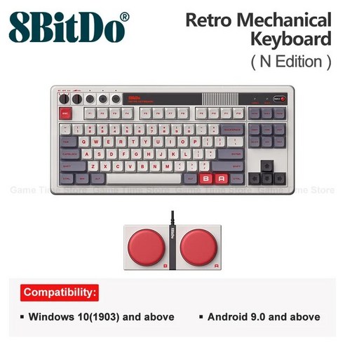 스마트폰게임패드 8bitdo 조이스틱 컨트롤러 8BitDo 레트로 기계식 키보드 블루투스 게임용 87 키 듀얼 슈퍼 프로그래밍 가능 버튼 윈도우 및 안드로이드용, [02] N Edition, 기본