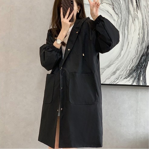 캐주얼 여성 후드 점퍼 아우터 루즈핏 롱 야상 사파리