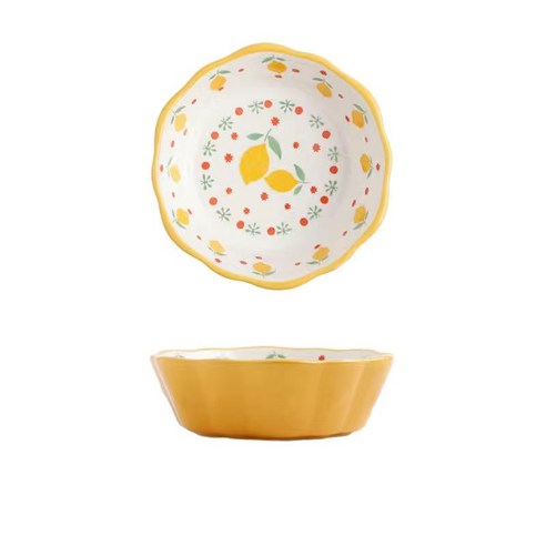 북유럽 도자기 그릇 귀엽 디저트 그릇 과일 그릇 면기 세트, 옐로우, 15cm*5cm 350ml, 1개