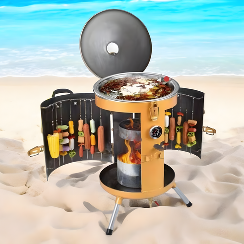 무연 바베큐 그릴 꼬치 훈제 숯불그릴 화로 바베큐, 실버, 1개