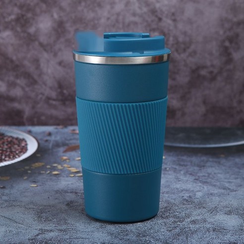 대용량 304 스테인리스강 보온컵 실리콘 커버 사무용 차 컵 야외 운동 휴대용 커피잔, 청색, 500ml