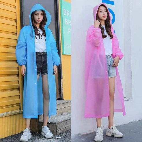 DFMEI 트렌디한 휴대용 레인코트 야상 남녀 경량 등산 트레킹 롱 레인코트 공용입니다., DFMEI 핑크+블루요