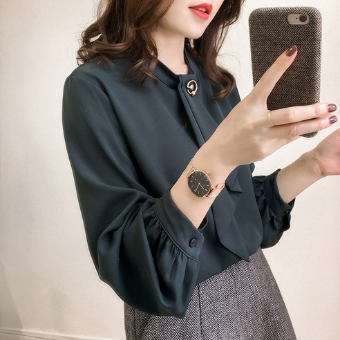 ANYOU 블라우스 단색 벌룬소매 여성블라우스 널찍하다 셔츠