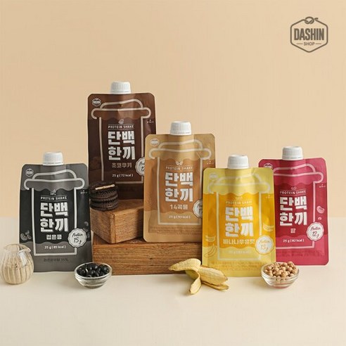 [다신샵] 고단백 프로틴쉐이크 단백한끼 5종 혼합세트(곡물+초코+바나나+콩+팥), 25g, 10팩