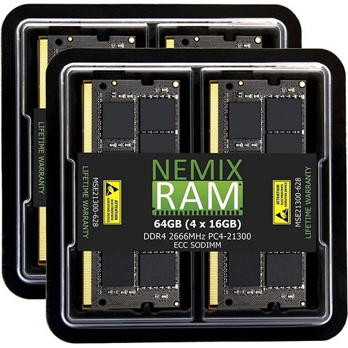 NEMIX RAM 32GB 2X16GB DDR4-2666 PC4-21300 ECC SODIMM 메모리 업그레이드 모듈, 64 GB (4x16GB) Kit