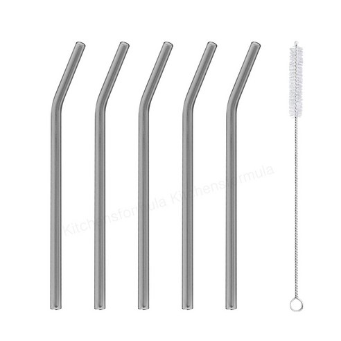 브띠에 커브형 내열유리 빨대+세척솔, 그레이 5p + 세척솔 1p, 1개